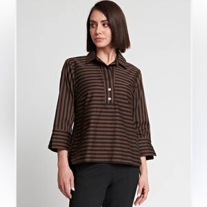 Hinson Wu Aileen Striped Black Brown Striped Top Size Medium